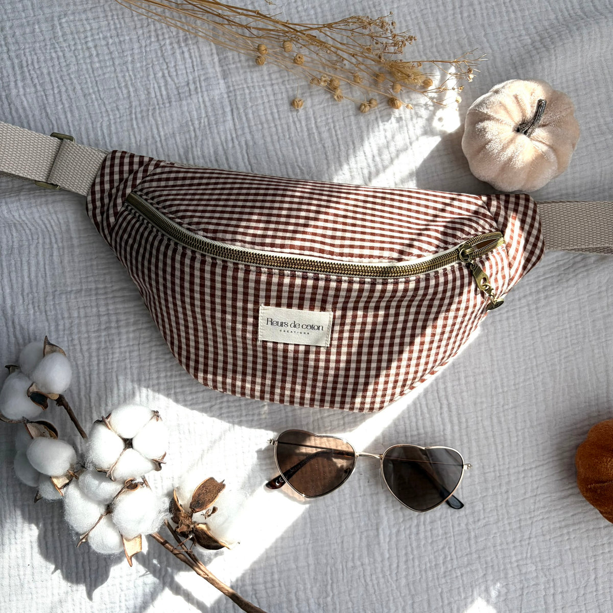 Sac banane vichy marron