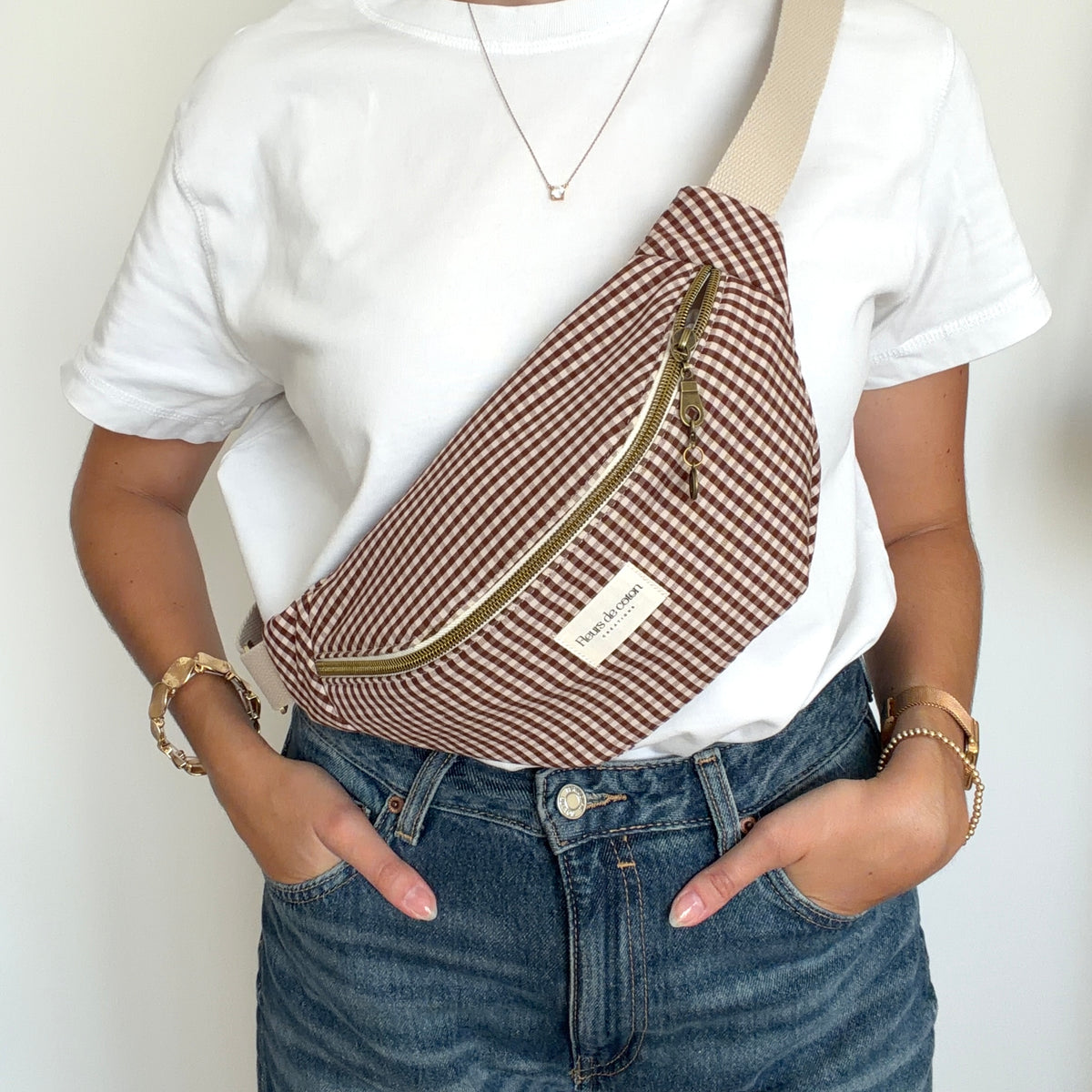 Sac banane vichy marron